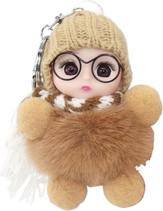 Generic Pendant Doll Keychain, Cute Plush Doll Keychain, Lovely Big Eyes Pendant Ornament Wearing Glasses, Scarf, Hat