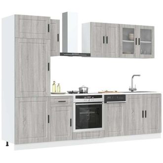 vidaXL Vidaxl - Mueble Cocina Kalmar Sonoma Gris 8 Pzas Madera Contrachapada