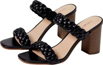 Indigo Rd. Aleks Sandals Women Black Slip On Square Toe Block Heel HTAT316