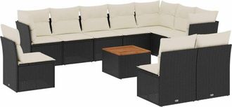 vidaXL Set De Sof&aacute;s De Jard&iacute;n 11 Pzas Y Cojines Rat&aacute;n Sint&eacute;tico Negro Vidaxl