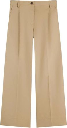 Tommy Hilfiger Broeken, Dames, Beige, S, Katoen, Logo Borduur Wijde Pijp Chino