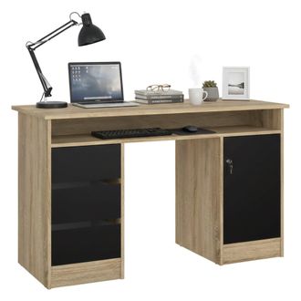 Dmora Dmora - Escritorio Shanshan, Escritorio Multiusos, Mesa De Oficina Para Pc, El Plan De Trabajo, 126x55 H76 Cm, Roble Y Negro