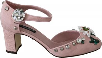 Dolce & Gabbana Pink Brocade Crystal Lily Ankle Strap Womens Shoes (Pre-Owned)