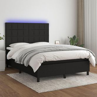 vidaXL Cama Box Spring Colch&oacute;n Y Luces Led Tela Negro 140x200 Cm Vidaxl