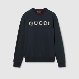 Gucci Cotton Jersey Sweatshirt With Embroidery, Size XXXL, Blue, Ready-to-wear