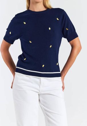 Brodie Lemon Ditsy Embroidery Tee In Navy