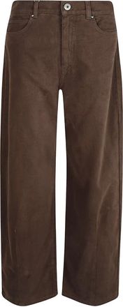 Max Mara Broek met wijde pijpen en vijf zakken - Dames - Wijde Broeken - Bruin - XS - Katoen - Broeken