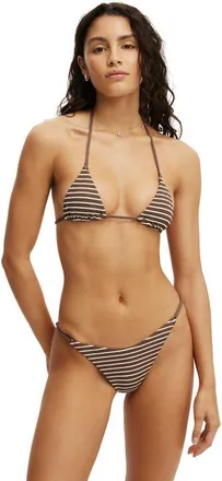 Cotton On Womens Micro String Triangle Bikini Top in Clay Taupe Texture Stripe at Nordstrom, Size X-Small