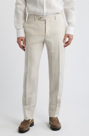 Canali Siena Regular Fit Flat Front Linen Suit Pants in Light Beige at Nordstrom, Size 54R