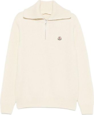 Moncler Off White Half Zip Logo Sweater
