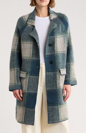 Love Token Plaid Longline Cardigan in Teal at Nordstrom Rack, Size X-Small