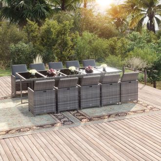 vidaXL Set Comedor Jard&iacute;n 11 Pzas Con Cojines Rat&aacute;n Sint&eacute;tico Gris Vidaxl