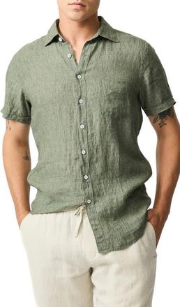 Rodd & Gunn Palm Beach Sports Fit Short Sleeve Linen Button-Up Shirt in Kelp at Nordstrom, Size Xxx-Large