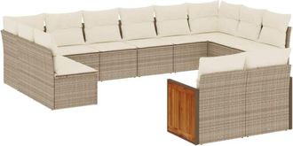 vidaXL Set De Sof&aacute;s De Jard&iacute;n Y Cojines 12 Pzas Rat&aacute;n Sint&eacute;tico Beige Vidaxl