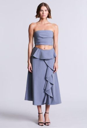 BCBGeneration Cascade Midi Skirt in Yarn Dye Denim Blue Suiting at Nordstrom, Size 10