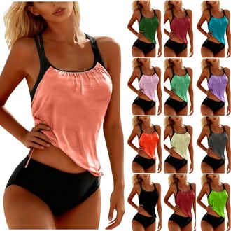Generic Two Piece Swimming Costume Women Tankini Sets High Waisted Swimsuits with Swim Briefs Tummy Control Swimwear Push Up Padded Bathing Suit Swim Tank Top