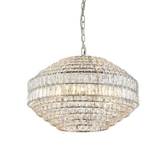 Netlighting Aversa Pendant Ceiling Light Bright Nickel Plate Clear Crystal Glass in Silver