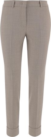 Ql2 Quelledue Beige Belted Stretch Wool Straight-Leg Pants