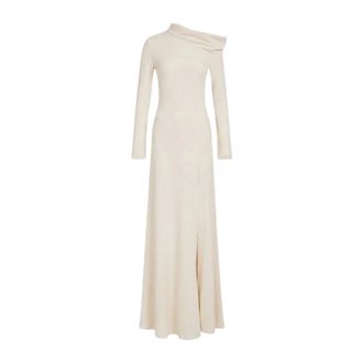 Alberta Ferretti Draped-Neckline Woven Maxi Dress - female - Alberta Ferretti - Gowns - Beige - XS - Dresses