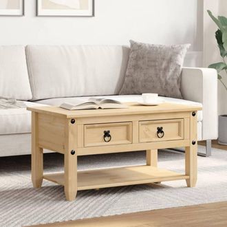 Berkfield Home Beautiful Coffee Table with Drawers Corona 85x50x45 cm Solid Wood Pine in Light Brown | Size: 85 x 50 x 45 cm