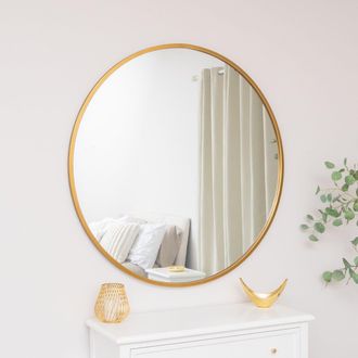 Melody Maison Extra Large Round Gold Wall Mirror 120cm X 120cm (1.2 M X 1.2 M) in Metallic Gold | Size: 120 cm X 120 cm