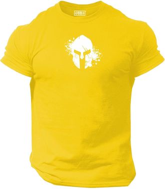 Generic Blood Spartan Helmet T Shirt Gym Clothing Bodybuilding Training Workout Exercise Boxing MMA Top (UK, Alpha, 4XL, Regular, Regular, Yellow)