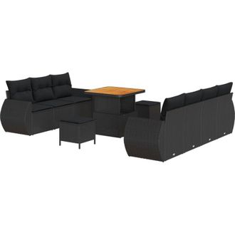 vidaXL Garden Sofa Set with Cushion 10 pcs Black Poly Rattan vidaXL