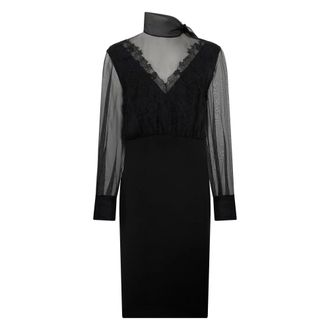 Valentino Garavani Kleedjes, Dames, Zwart, S, Katoen, Stijlvolle Zwarte V-Hals Jurk