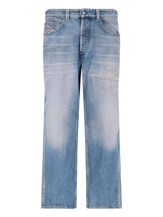 Diesel Straight-Leg Blue Denim Jeans with Distressed Details