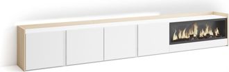 Skraut Home Skraut Home - Mueble Tv, Televisi&oacute;n, Muebles De Sal&oacute;n, Almacenaje, 315x35x50cm, Para Tv Hasta 80, Chimenea El&eacute;ctrica Xxl, Led, Estilo Moderno, Blanco 