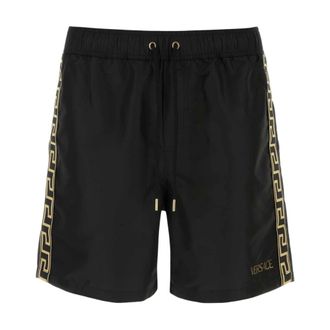 Versace Beachwear, male, Black, Size: XL Swim Shorts Nylon Golfo Reciclato+Banda Greca