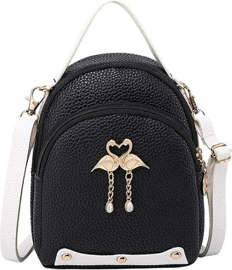 Generic Color Womens Bag Leather Shoulder Solid Little Fashion Backpack Swan Bag Seven Backpack (Black, One Size)