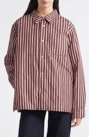 Marimekko Seura Piclo Kiski Striped Overshirt in Light Pink Brown at Nordstrom, Size Xx-Large