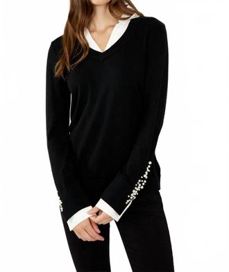 Frank Lyman Design Womens Pearl Trim Sweater In Black White
