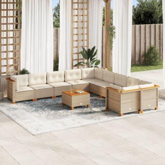 vidaXL Set De Sof&aacute;s De Jard&iacute;n 11pzas Con Cojines Rat&aacute;n Sint&eacute;tico Beige Vidaxl