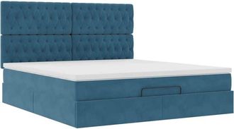 vidaXL Estructura De Cama Otomana Colchones Terciopelo Azul Oscuro Vidaxl