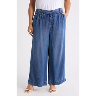Wit & Wisdom Ultra Skyrise Wide Leg Drawstring Jeans in Mid Blue at Nordstrom, Size 2 X