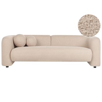 Beliani Sof&aacute; 3 Plazas Moderno Boucl&eacute; Cojines Adicionales Beige Leiren