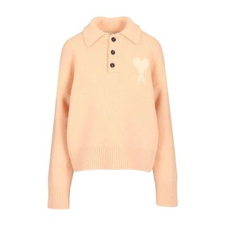 Ami Ami de Coeur Polo Shirt - male - Ami Paris - Round-neck Knitwear - Pink - S - Knitwear