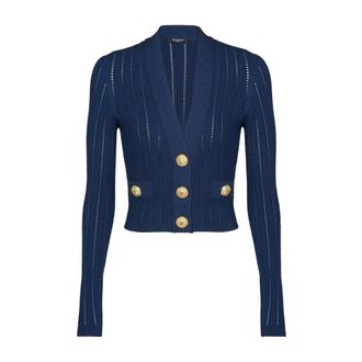 Balmain Cardigans, female, Blue, L, V-neck 2 pkts Cropped Cardigan