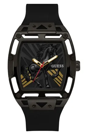 Guess Legend Year of the Horse Tonneau Silicone Strap Watch, 44mm in Black at Nordstrom