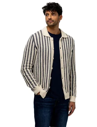 State of Art Vest State of Art gestreept creme navy knopen