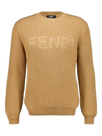 Fendi logo-embroidered sweater - men - Wool - 50 - Brown