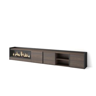 Skraut Home Skraut Home - Mueble Tv, Televisi&oacute;n, Muebles De Sal&oacute;n, Almacenaje, 315x35x50cm, Para Tv Hasta 80, Chimenea El&eacute;ctrica Xxl, Estilo Moderno, Roble Oscuro