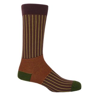Peper Harow Oxford Stripe Mens Socks - Brown