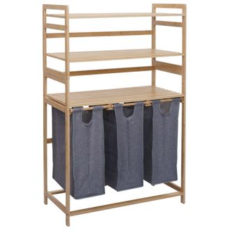 Hhg [nunca Usado] Cesto Para La Ropa De Bamb&uacute; Hhg-018, Cesto Clasificador De Ropa, Estante Organizador De Ropa, 3 Bandejas, Mvg 125 X 80 X 40 Cm, 135 L, G