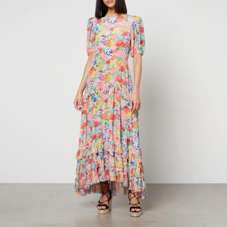 Rixo Womens Shireen Midi Dress in Floral Silk - Size 6 UK