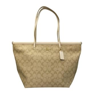 Coach Signature Khaki White Pvc Tote Bag (Pre-Owned)
