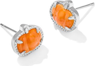 Kendra Scott Pumpkin Stud Womens Earrings Earring Silver Orange Mother Of Pearl