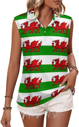 Generic Welsh Dragon Flags Women Golf Shirt Polo Tank Top Tennis Sleeveless T-Shirt Collared Vest XL